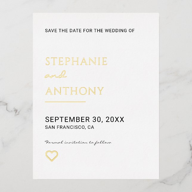 Minimalist Black And White Heart Wedding  Foil Invitation Postcard (Front)