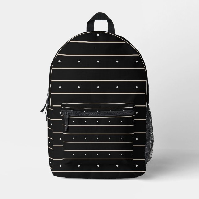 Minimalist Black And White Horizontal Striped With Printed Backpack (Front)