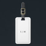 Minimalist Black and White Initial Simple Monogram Luggage Tag<br><div class="desc">Simple luggage tag featuring a modern yet elegant design with your two letter monogram surrounded by a border in classic black and white.  The backside has your contact information. This chic and stylish luggage tag is great for the minimalist traveller.</div>