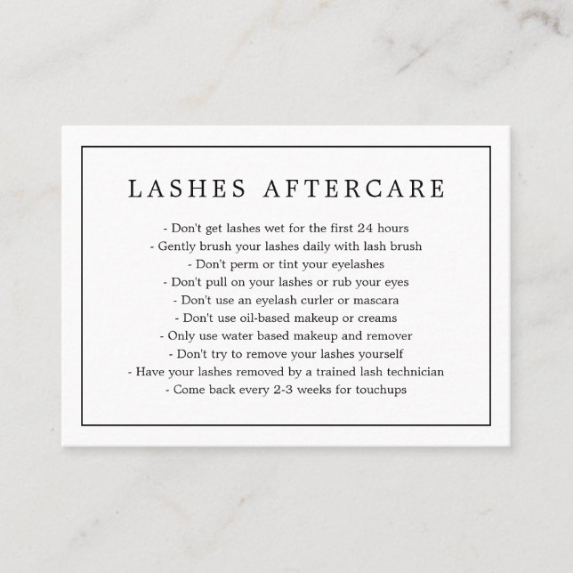 Minimalist Black and White Lash Aftercare Lashes Business Card (Front)