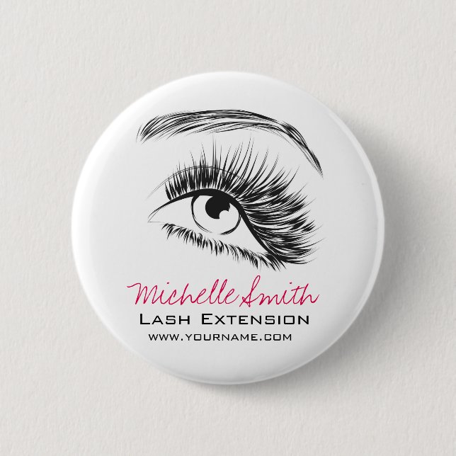 Minimalist Black and White Lash Extension Makeup 2 Inch Round Button (Front)