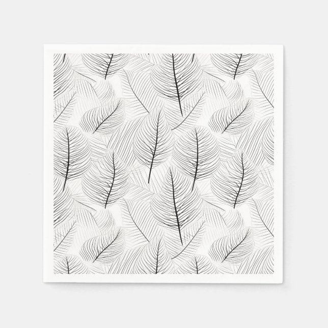 Minimalist Black and White Leaf Line Artistic Napkin (Front)
