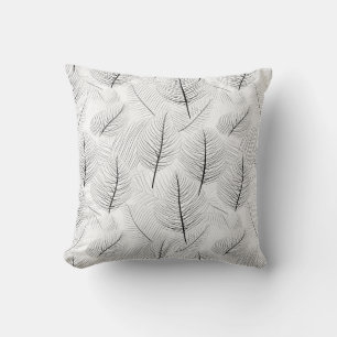 Minimalist Black and White Leaf Line Artistic Throw Pillow