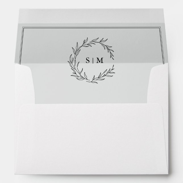 Minimalist Black and White Leaf Modern Wedding Envelope (Back (Bottom))