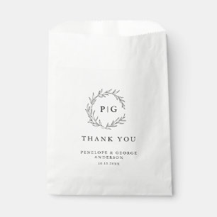Minimalist Black and White Leaf Modern Wedding Favour Bag