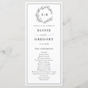 Minimalist Black and White Leaf Modern Wedding Program