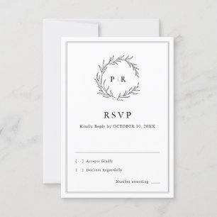 Minimalist Black and White Leaf Modern Wedding RSVP Card