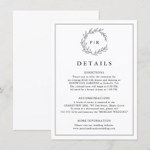 Minimalist Black and White Leaf Wedding Details Enclosure Card