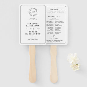 Minimalist Black and White Leaf  Wedding Program Hand Fan