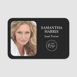 Minimalist Black and White Logo and Photo Name Tag