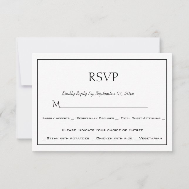 Minimalist Black and White Menu Choice RSVP Card (Front)