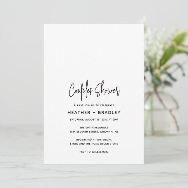 Minimalist Black and White Modern Couples Shower Invitation (Standing Front)