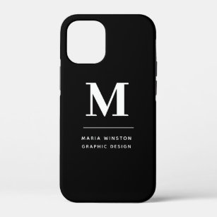 Minimalist Black and White Modern Custom Monogram iPhone 12 Mini Case