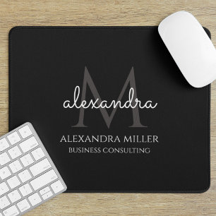 Minimalist Black and White Modern Monogram Name Mouse Pad