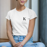 Minimalist Black and White Modern Monogram T-Shirt<br><div class="desc">A minimalist vertical design in an elegant style in monochrome black and white and large typographic initial monogram. The text can easily be customized for a design as unique as you are!</div>