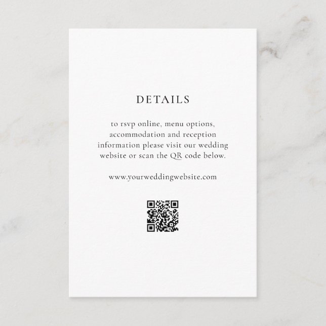 Minimalist Black and White Modern Wedding Details Enclosure Card (Front)