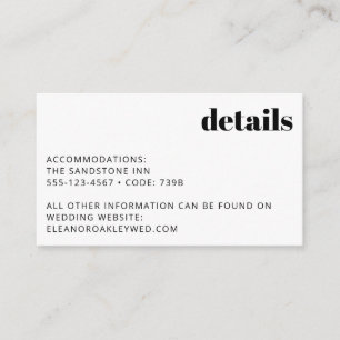 Minimalist Black and White Modern Wedding Details Enclosure Card