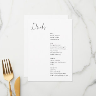 Minimalist Black and White Modern Wedding Drinks Menu
