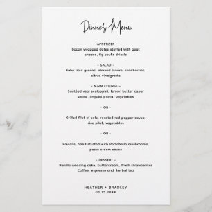 Minimalist Black and White Modern Wedding Menu