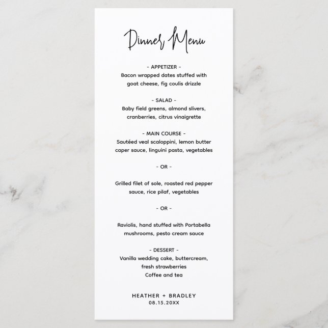 Minimalist Black and White Modern Wedding Menu (Front)