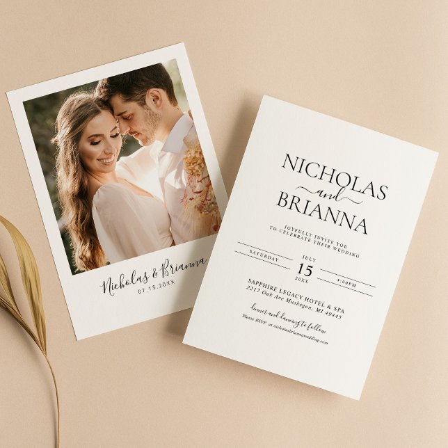 Minimalist Black and White Modern Wedding Photo Invitation (Creator Uploaded)
