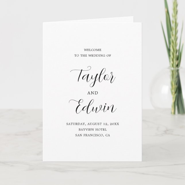 Minimalist Black and White Modern Wedding Program (Front)