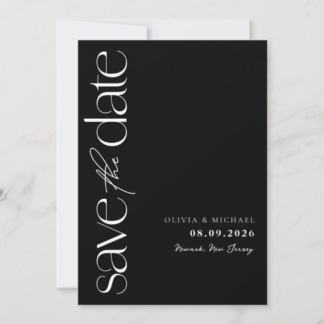 Minimalist Black and White Modern Wedding Save The Date (Front)