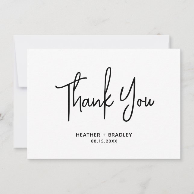 Minimalist Black and White Modern Wedding Thank You Card (Front)