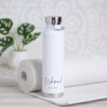Minimalist Black and White Modern Wedding Water Bottle<br><div class="desc">Modern black and white wedding water bottle featuring a simple and minimalist design with "bridesmaid" in an elegant script along with her name.  A cute and girly gift for your bridesmaids.</div>
