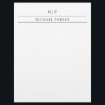 Minimalist Black and White | Monogram and Name Letterhead<br><div class="desc">This elegant,  simple letterhead features classic black lines and text with your initials and name.</div>