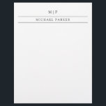 Minimalist Black and White | Monogram and Name Letterhead<br><div class="desc">This elegant,  simple letterhead features classic black lines and text with your initials and name.</div>