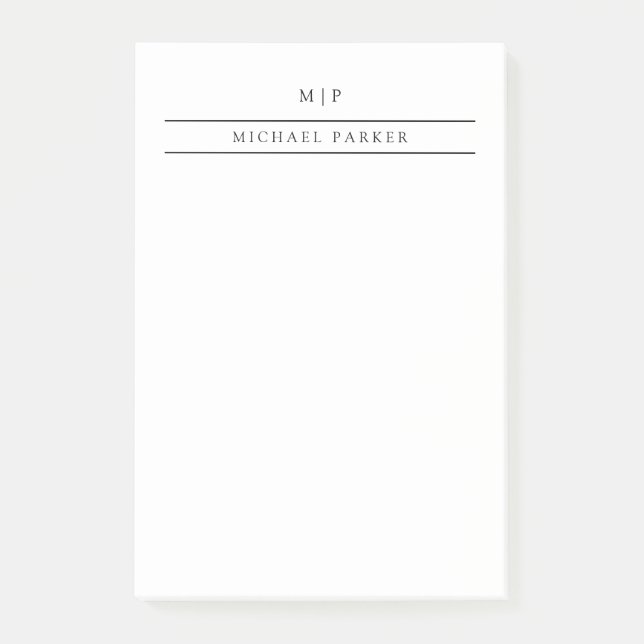 Minimalist Black and White | Monogram and Name Post-it Notes (Front)