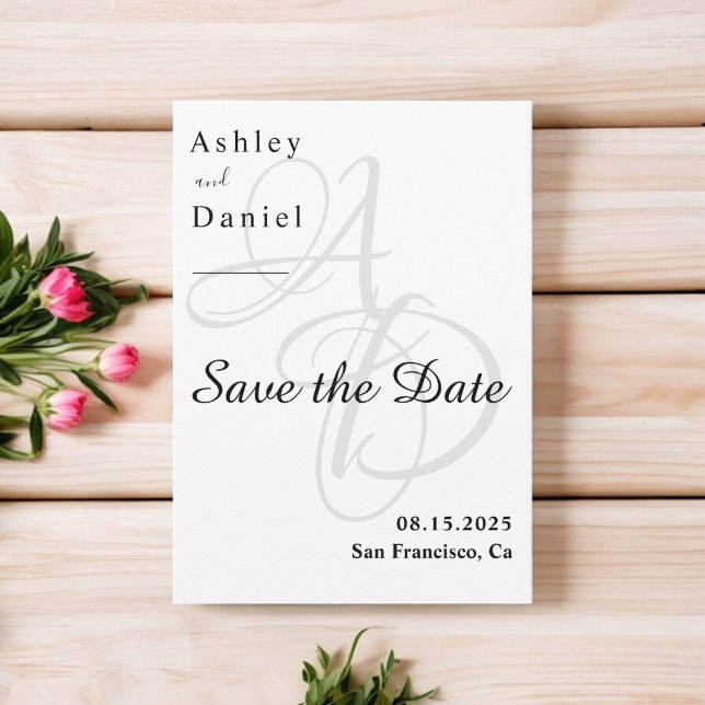 Minimalist Black And White Monogram Chic Wedding Save The Date (Creator Uploaded)