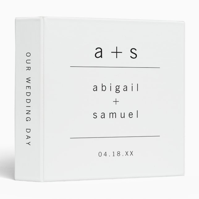 Minimalist Black and White Monogram Wedding Binder (Front/Spine)