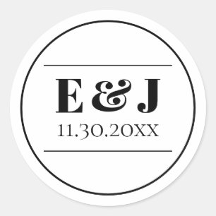 Minimalist Black and White Monogram Wedding Classic Round Sticker