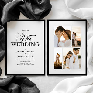 Minimalist Black and White Photo Border Wedding Invitation