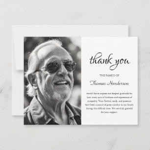 Minimalist Black and White Photo Funeral Thank You Card