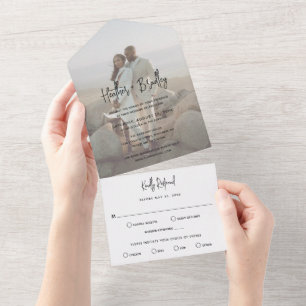 Minimalist Black and White Photo Modern Wedding All In One Invitation