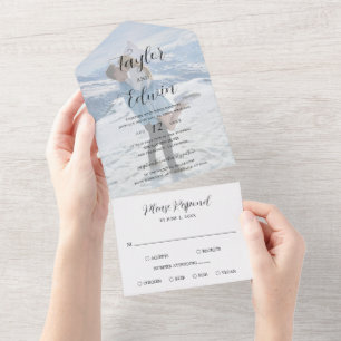 Minimalist Black and White Photo Modern Wedding All In One Invitation