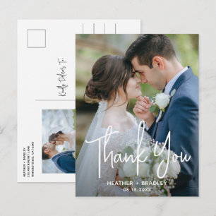 Minimalist Black and White Photo Wedding Thank You Postcard