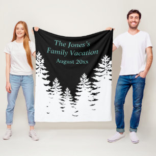 Minimalist black and white pine tree personalized fleece blanket