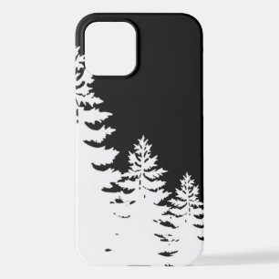 Minimalist black and white pine tree silhouette iPhone 12 case