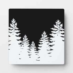 Minimalist black and white pine tree silhouette plaque