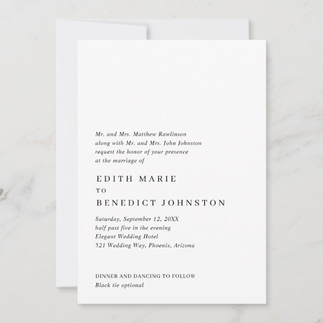 Minimalist Black and White QR Code Modern Wedding Invitation (Front)
