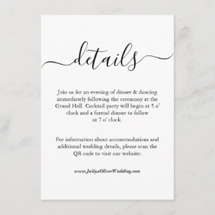 Minimalist Black and white QR code wedding Details Enclosure Card