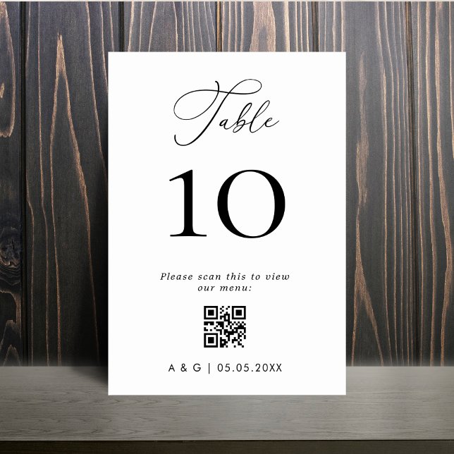 Minimalist Black and White QR Code Wedding Table Number (Creator Uploaded)
