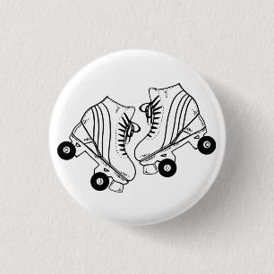 Minimalist Black And White Roller Skates Drawing  1 Inch Round Button