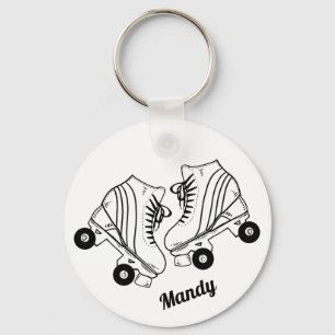 Minimalist Black And White Roller Skates Drawing  Keychain