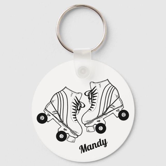 Minimalist Black And White Roller Skates Drawing  Keychain (Front)