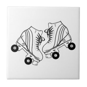 Minimalist Black And White Roller Skates Drawing  Tile